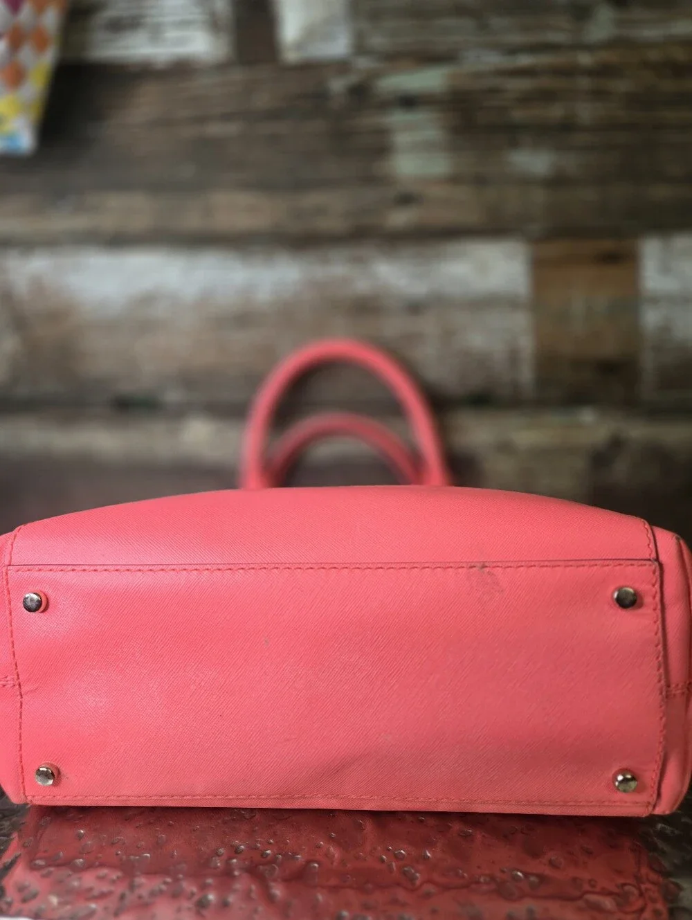 Kate Spade Coral Pink Canvas Satchel Storybook Lining